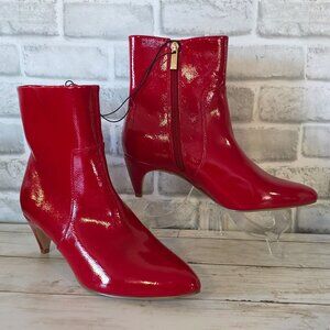 Nannette Lepore Shiny Red Faux Leather Boots Kitten Heels Classic 10 NWOB